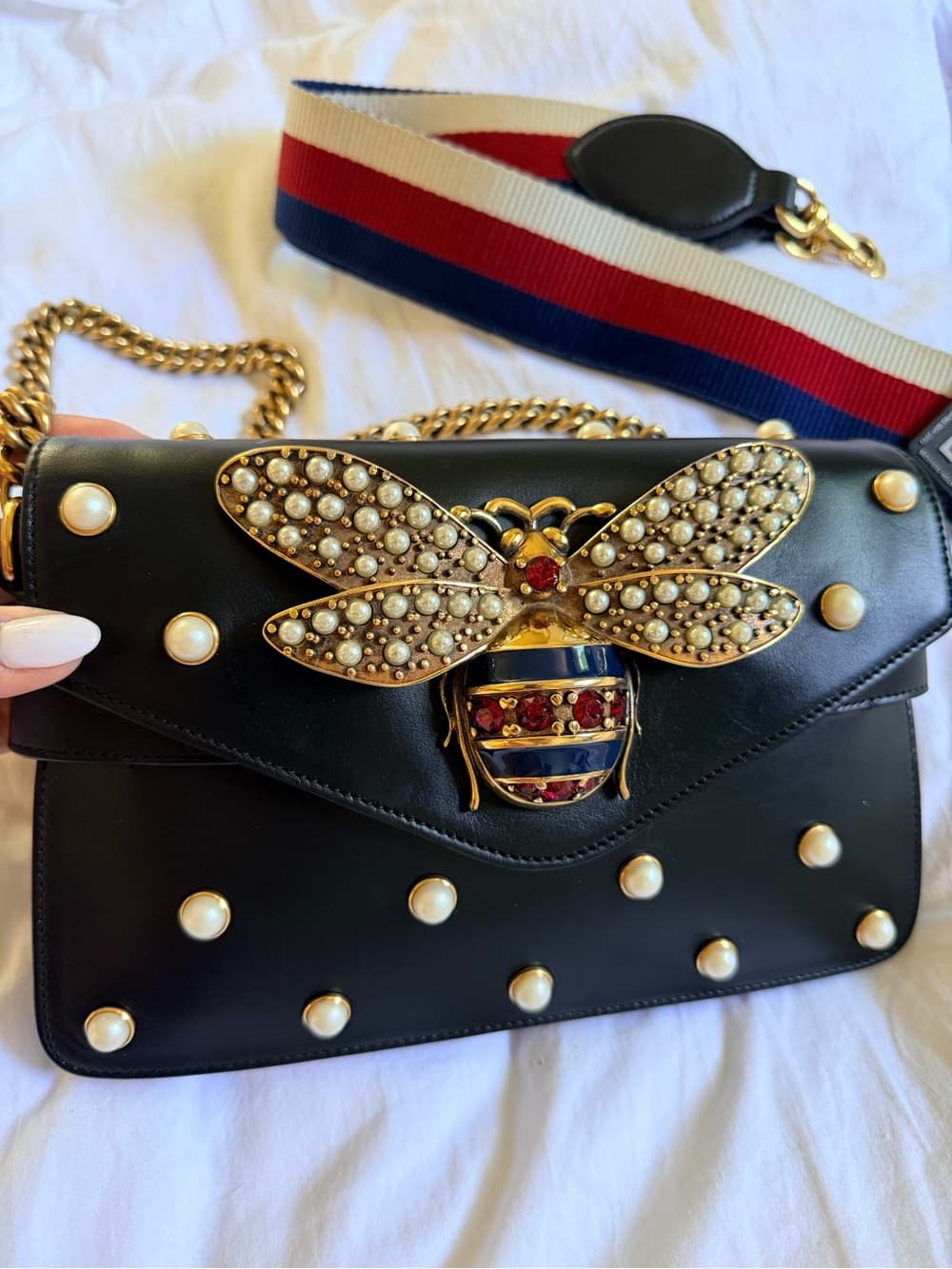 Gucci Queen Margaret Broadway Shoulder HandBag Black Leather Pearl Studded COA - Thumbnail 2