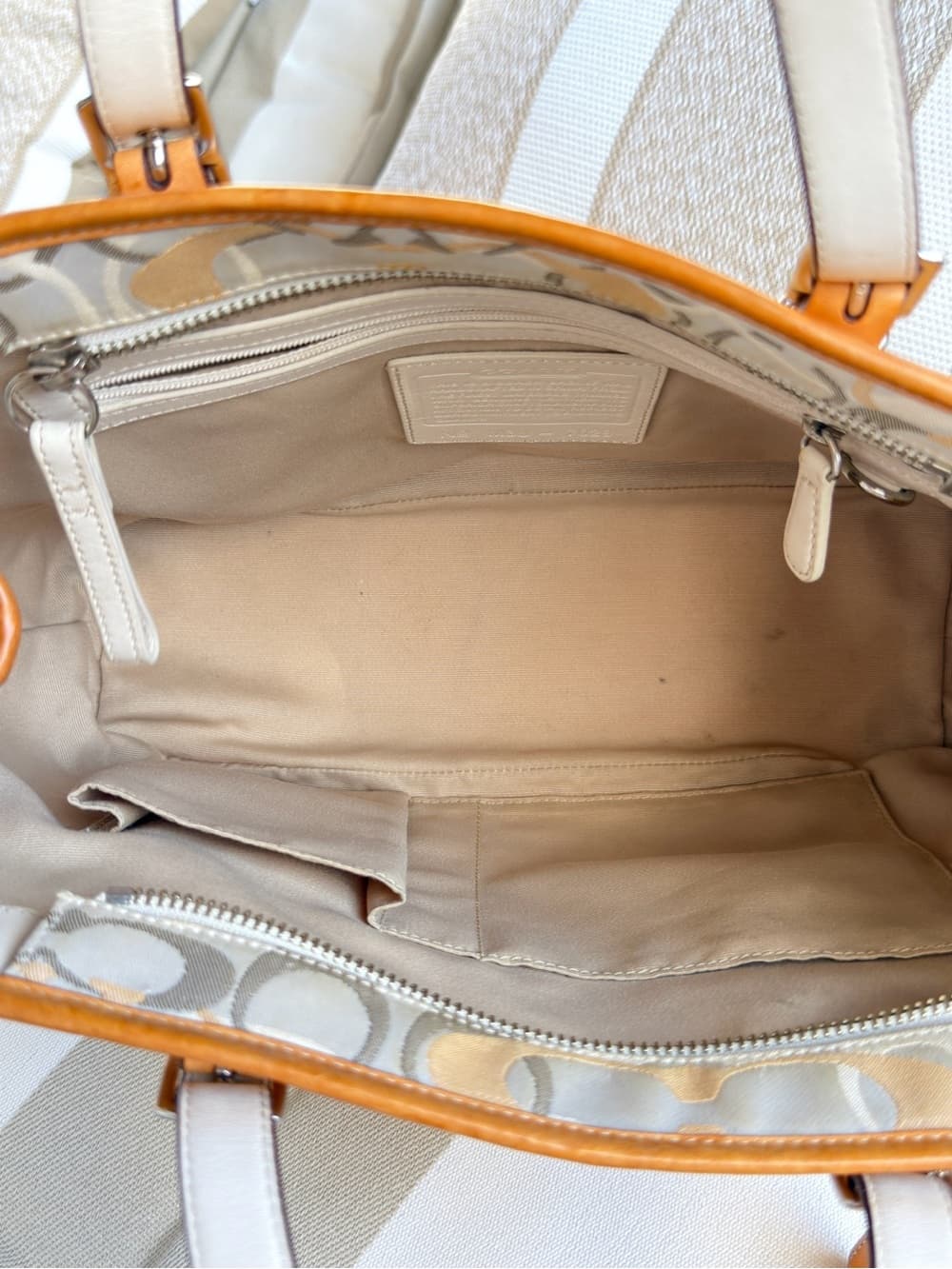 COACH Y2K Vintage Signature Jacquard Tote Bag Beige Tan Leather Y2K 7029 - Thumbnail 7