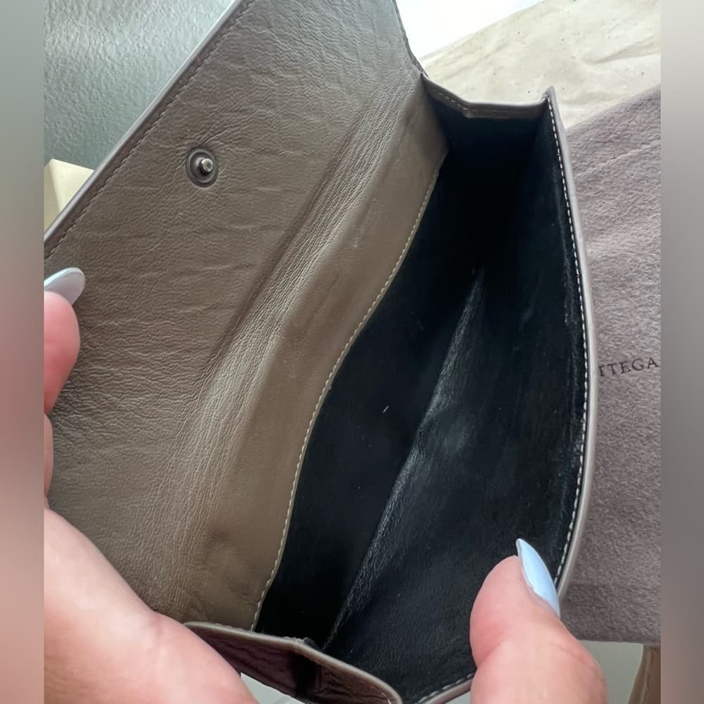 Bottega Veneta Intrecciato Snap Bifold Long Leather Card Wallet Brown Grey Color - Thumbnail 7