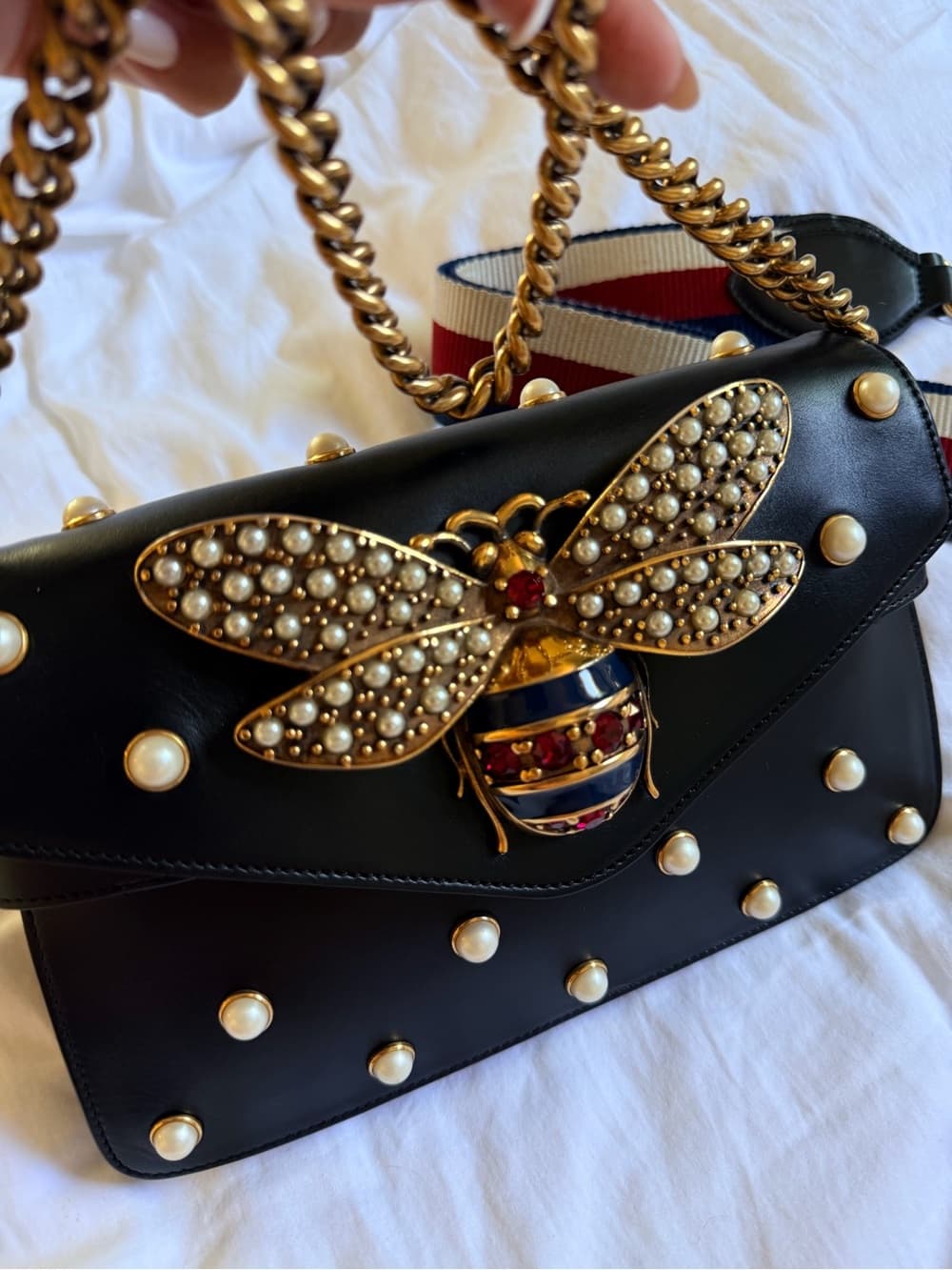 Gucci Queen Margaret Broadway Shoulder HandBag Black Leather Pearl Studded COA - Thumbnail 9