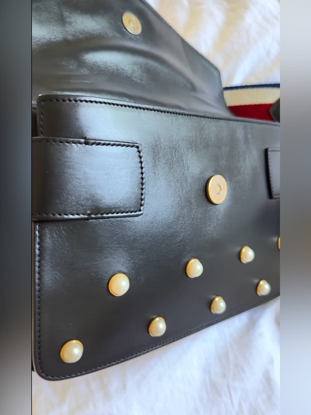 Gucci Queen Margaret Broadway Shoulder HandBag Black Leather Pearl Studded COA - Thumbnail 11
