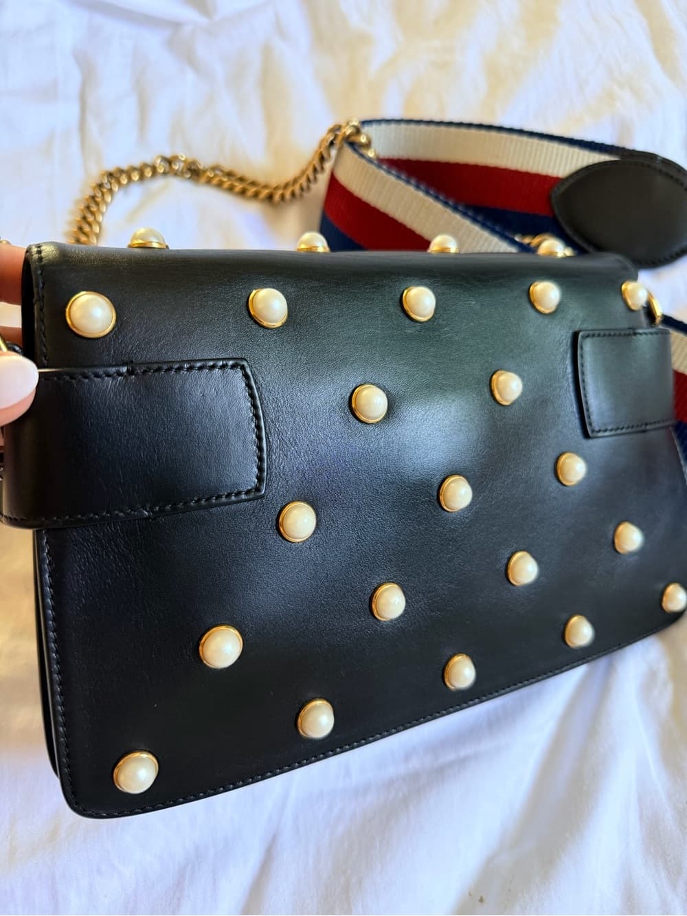 Gucci Queen Margaret Broadway Shoulder HandBag Black Leather Pearl Studded COA - Thumbnail 3