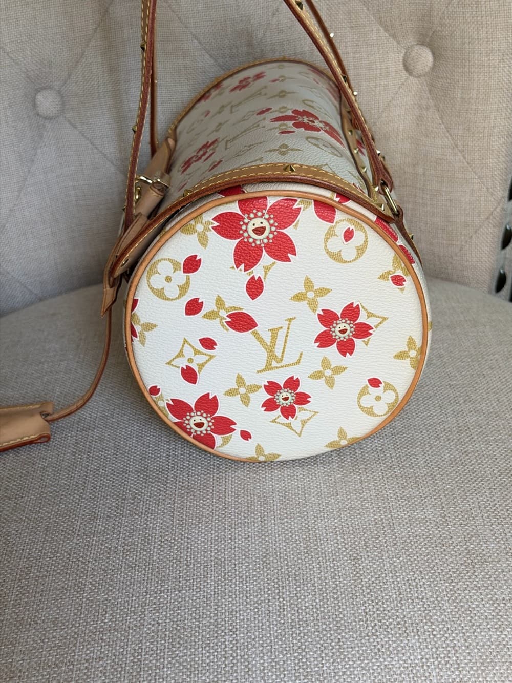 Louis Vuitton Cherry Blossom Papillon Takashi Murakami White Monogram Bag Rare - Thumbnail 7