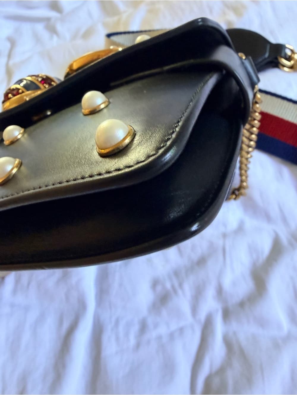 Gucci Queen Margaret Broadway Shoulder HandBag Black Leather Pearl Studded COA - Thumbnail 4