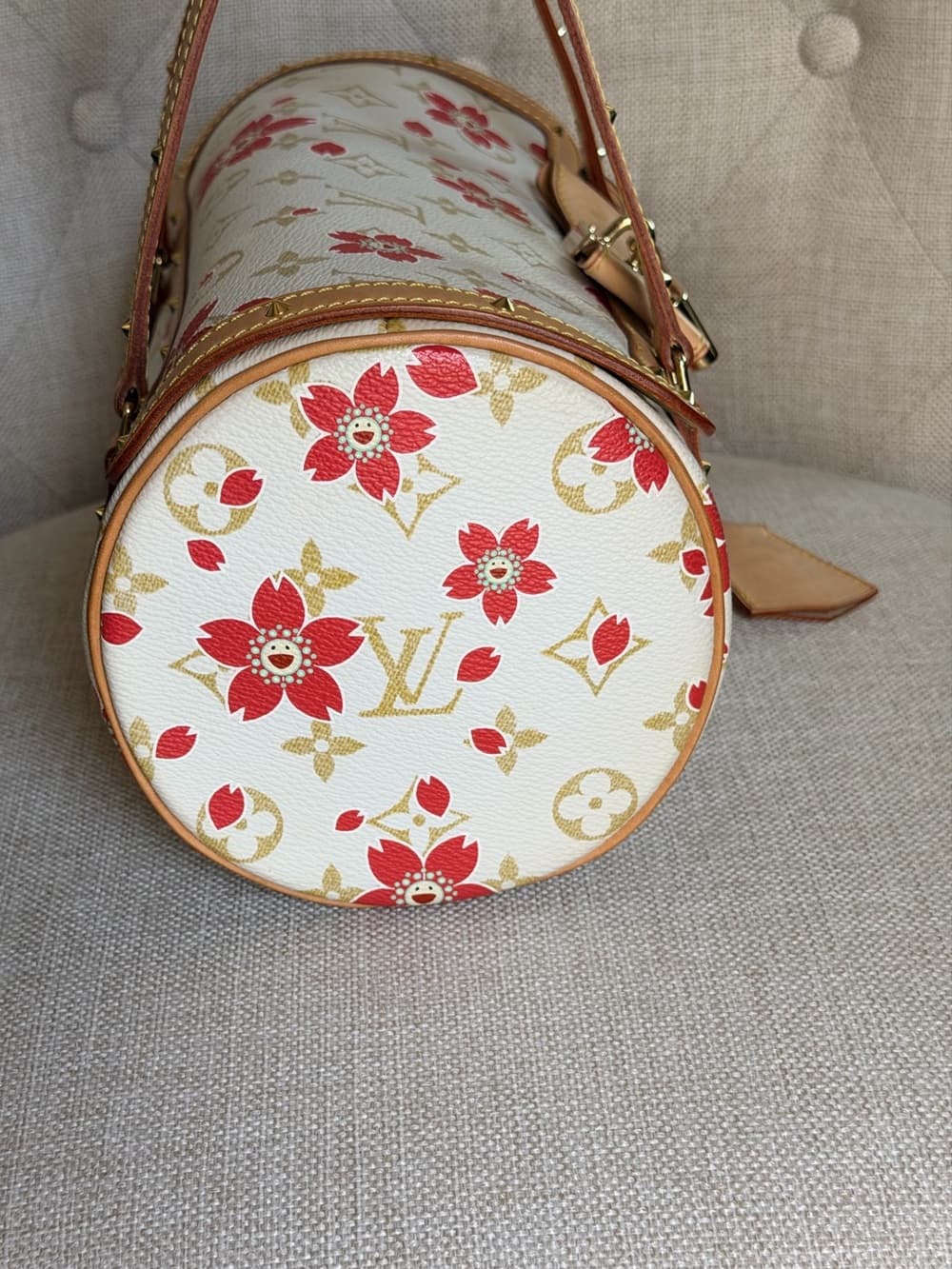 Louis Vuitton Cherry Blossom Papillon Takashi Murakami White Monogram Bag Rare - Thumbnail 8