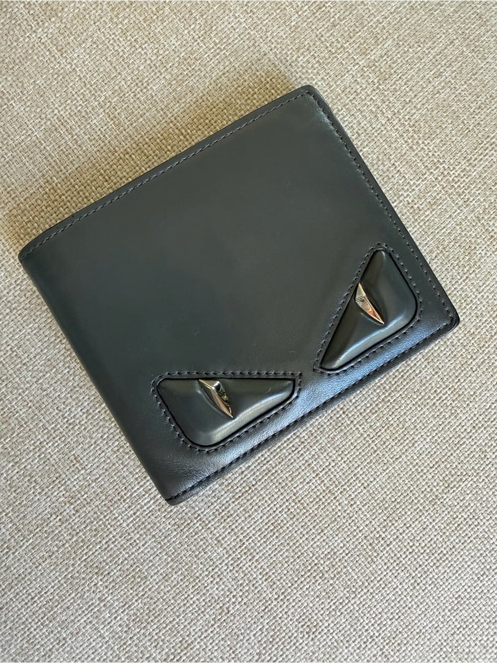 FENDI Bugs Monster Grey Asphalt Leather Palladium Eyes Bifold Men’s Wallet Box - Thumbnail 2