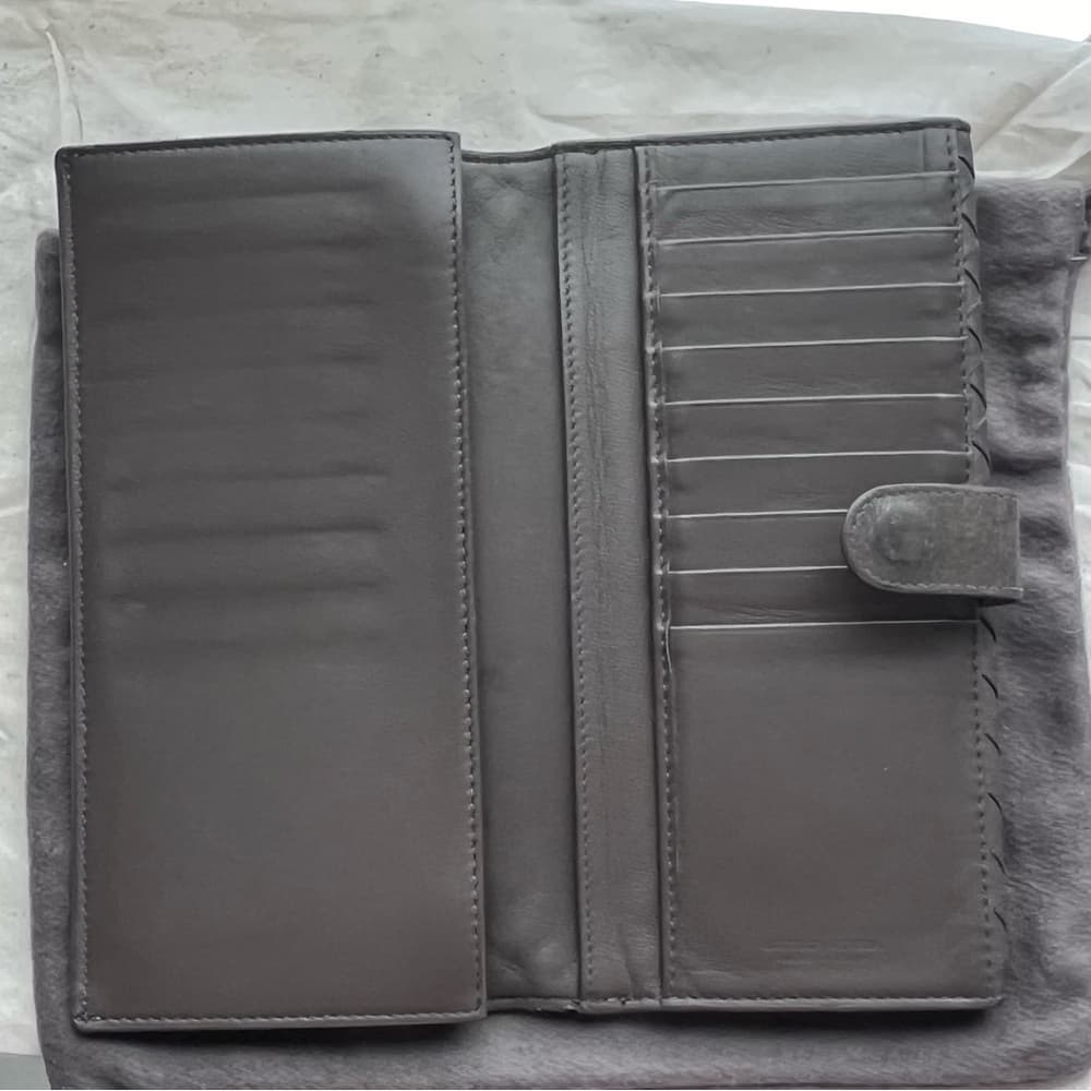 Bottega Veneta Intrecciato Snap Bifold Long Leather Card Wallet Brown Grey Color - Thumbnail 4