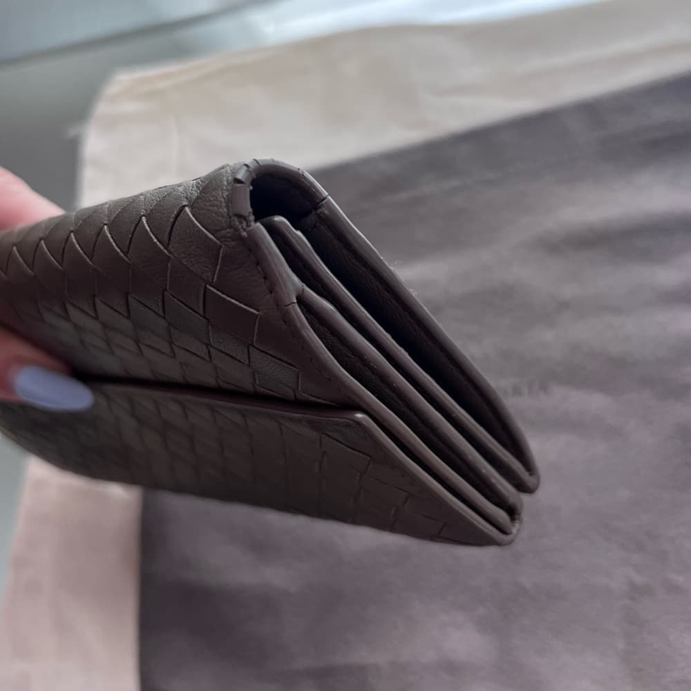 Bottega Veneta Intrecciato Snap Bifold Long Leather Card Wallet Brown Grey Color - Thumbnail 11