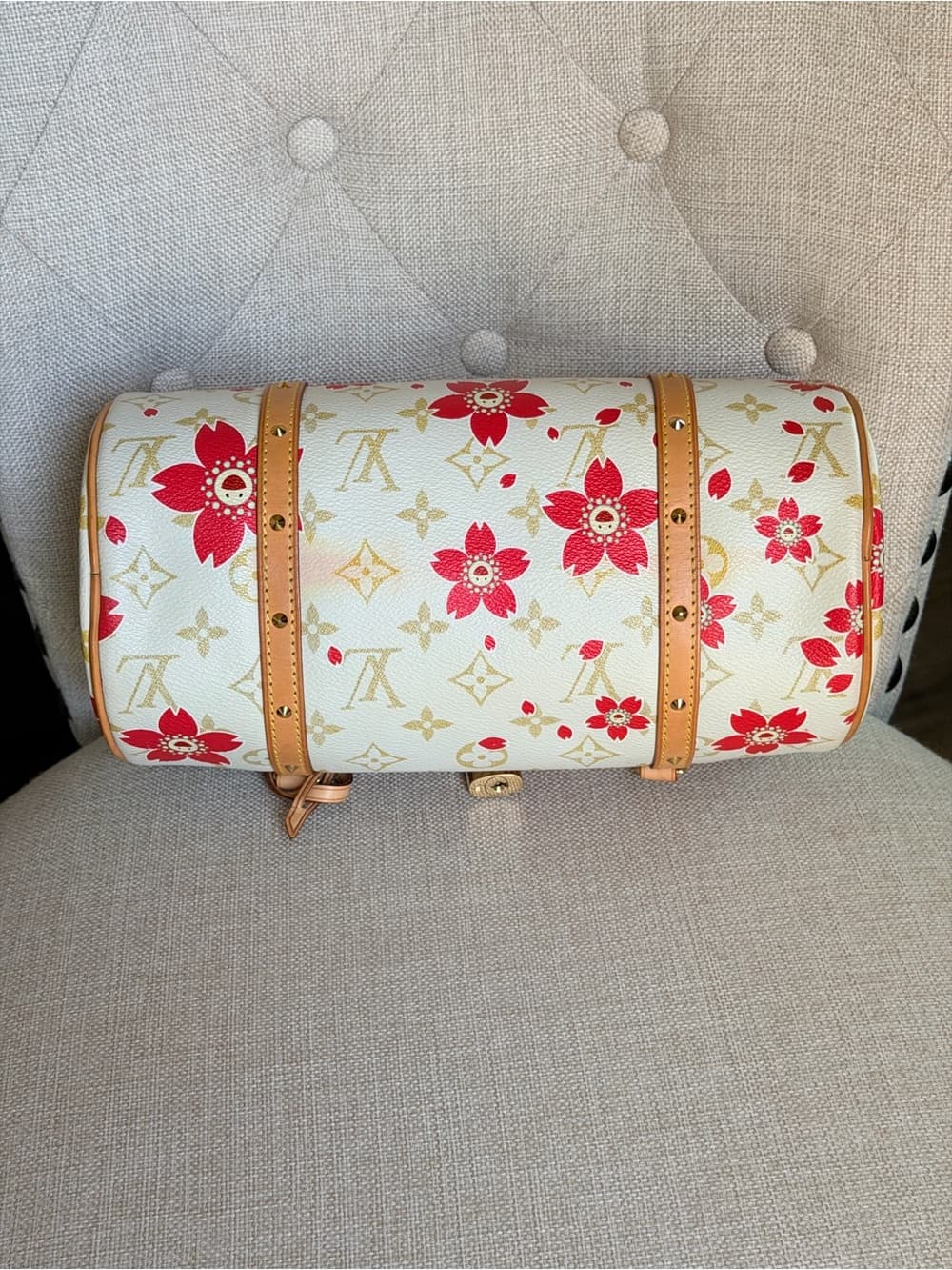 Louis Vuitton Cherry Blossom Papillon Takashi Murakami White Monogram Bag Rare - Thumbnail 6