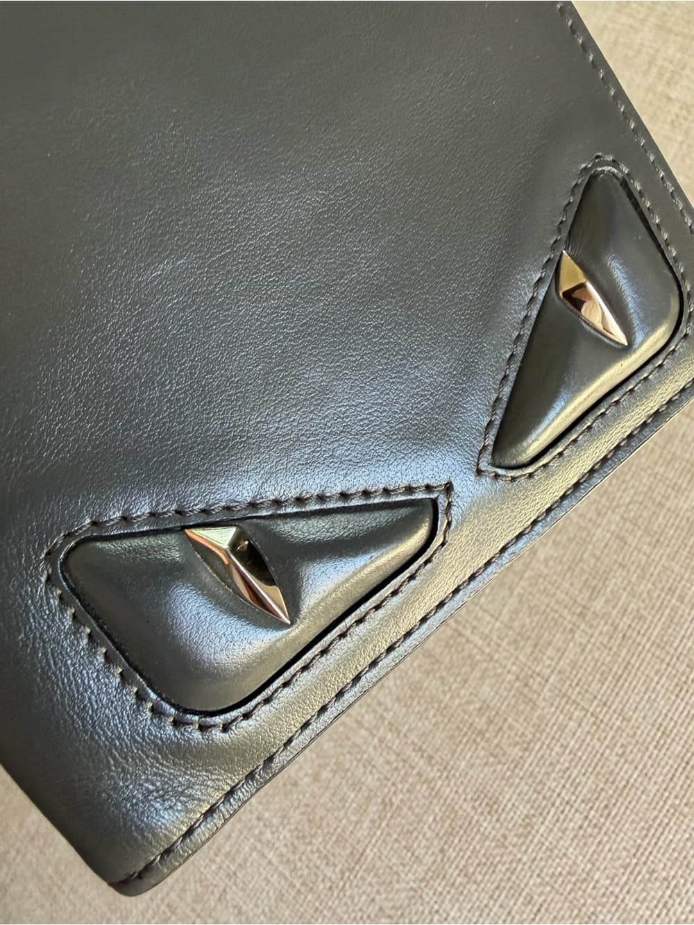 FENDI Bugs Monster Grey Asphalt Leather Palladium Eyes Bifold Men’s Wallet Box - Thumbnail 15