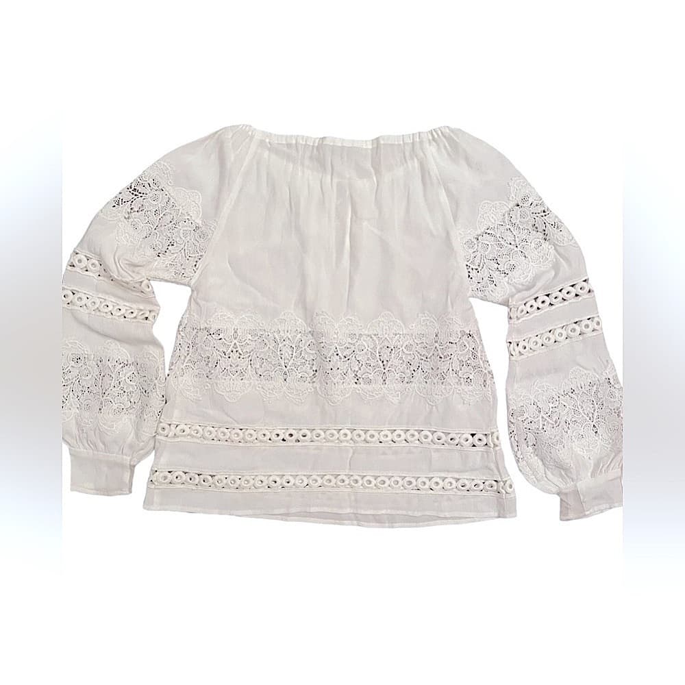 For LOVE & LEMONS Off Shoulder Off White Bohemian Embroidered Crochet Lace Top L - Thumbnail 4