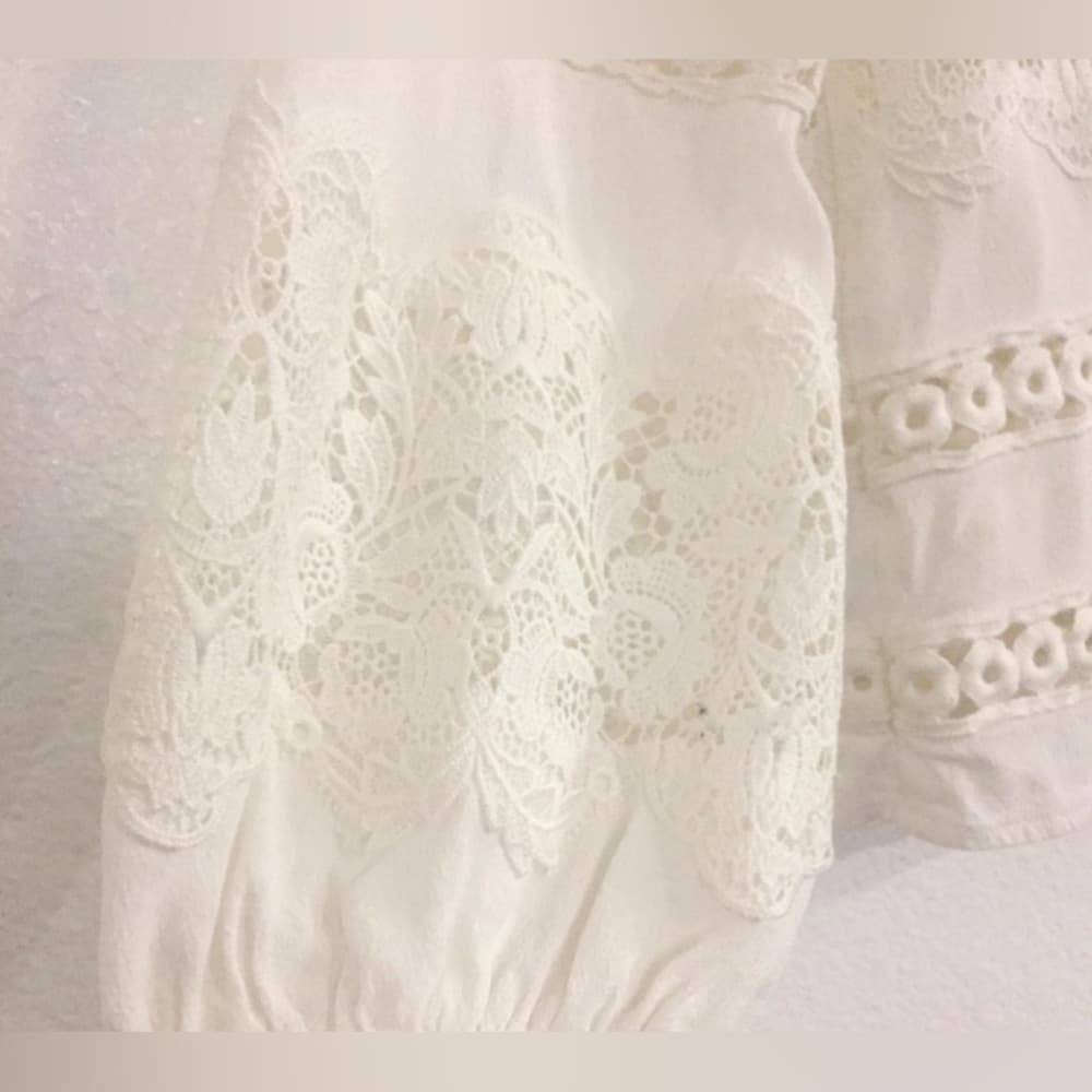 For LOVE & LEMONS Off Shoulder Off White Bohemian Embroidered Crochet Lace Top L - Thumbnail 9