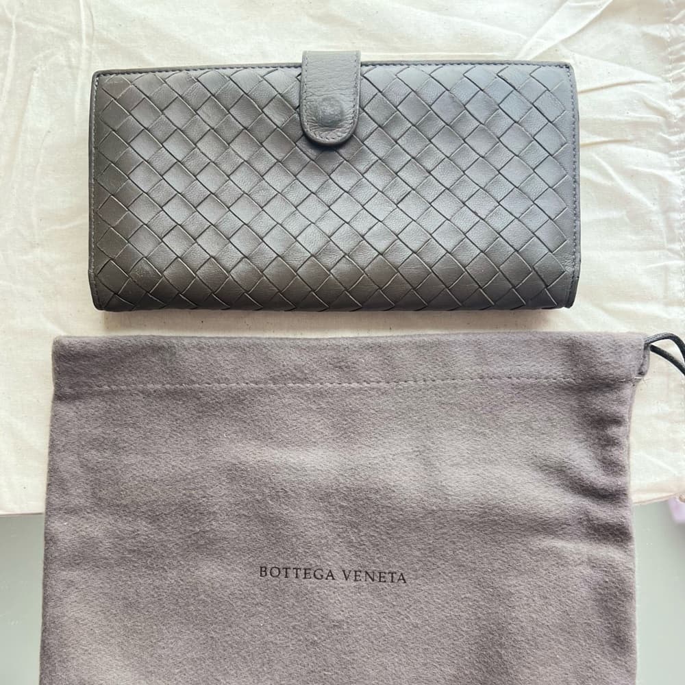 Bottega Veneta Intrecciato Snap Bifold Long Leather Card Wallet Brown Grey Color - Thumbnail 3