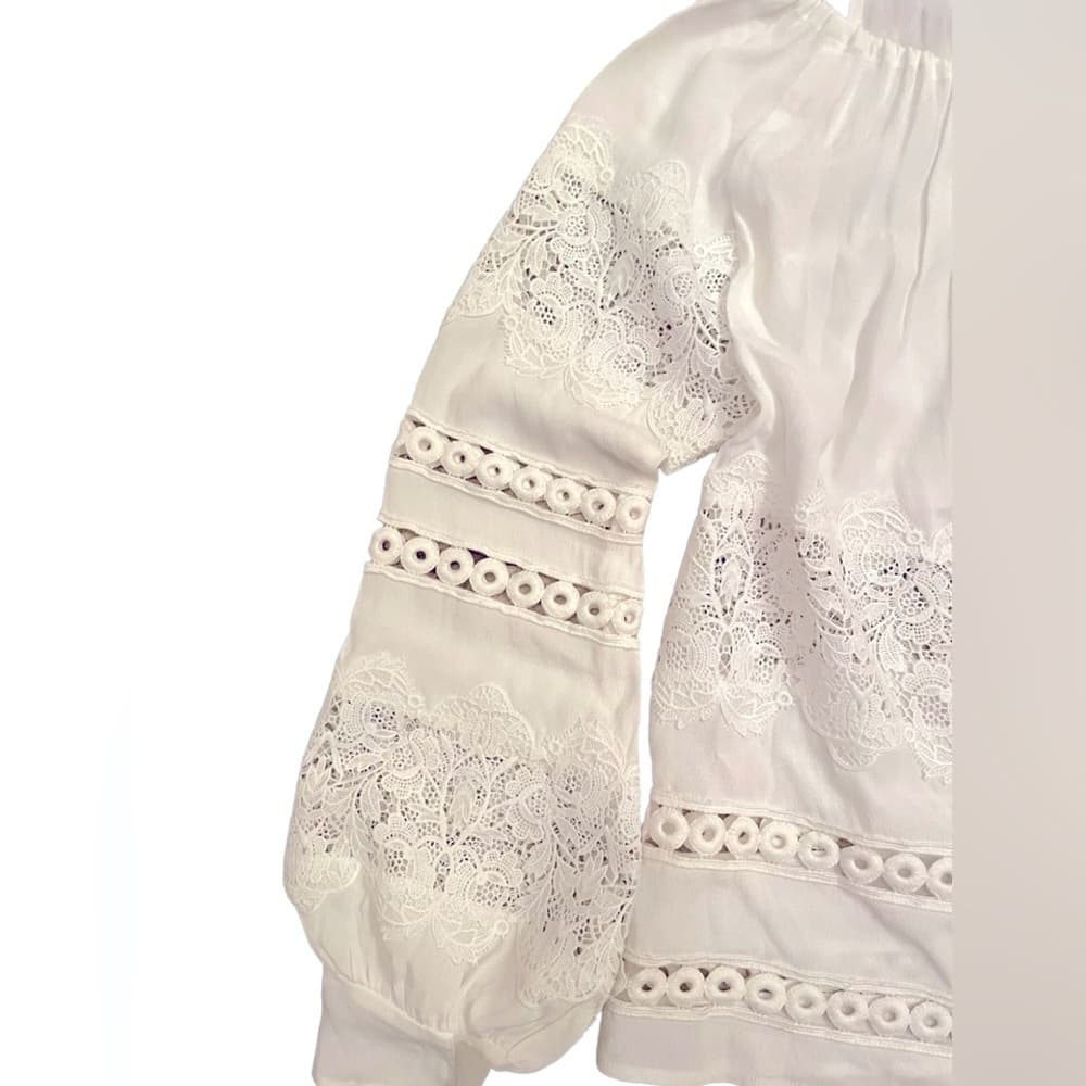 For LOVE & LEMONS Off Shoulder Off White Bohemian Embroidered Crochet Lace Top L - Thumbnail 7