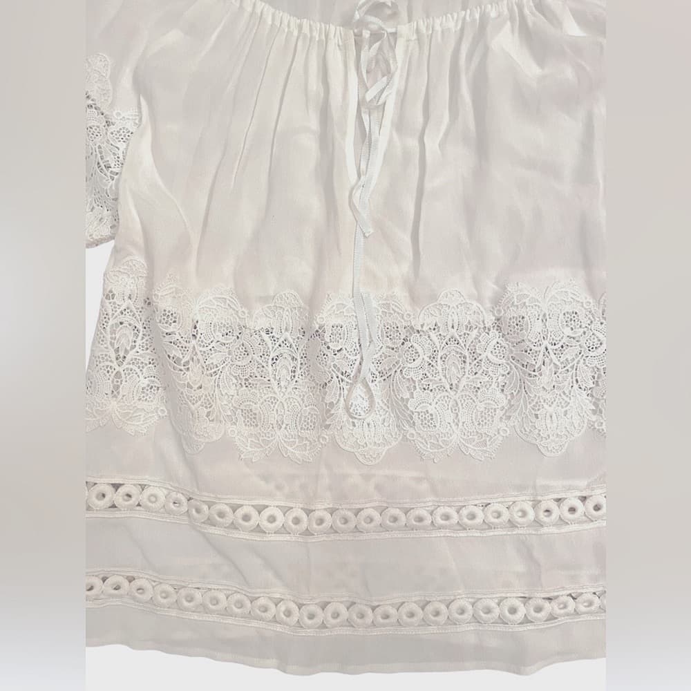 For LOVE & LEMONS Off Shoulder Off White Bohemian Embroidered Crochet Lace Top L - Thumbnail 5