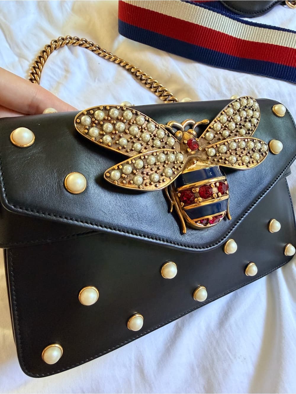 Gucci Queen Margaret Broadway Shoulder HandBag Black Leather Pearl Studded COA - Thumbnail 7