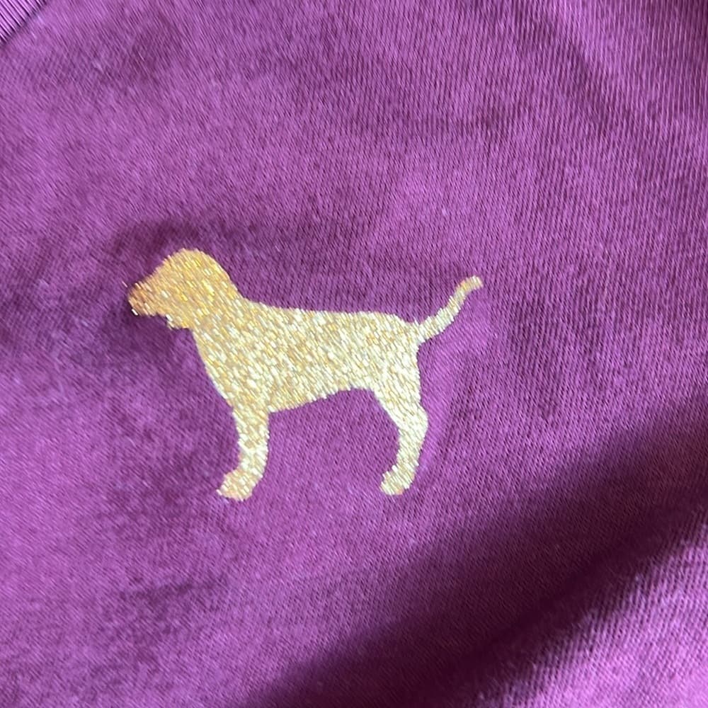 🎉 EUC VS PINK 🌟 BLING Perfect V Neck Shirt SEQUINS DOG Silver Gold Burgundy M - Thumbnail 5