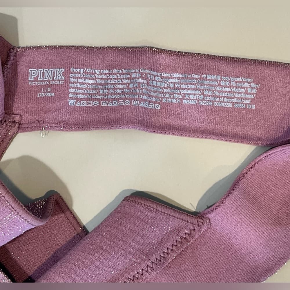 NEW 🌟 Victoria’s Secret PINK Mauve Glitter ✨ Gold THONGS Large L Available - Thumbnail 4