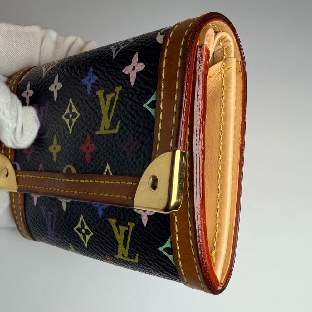 Louis Vuitton Murakami Black Porte Monnaie Plat Coin Card Wallet Full Inclusion - Thumbnail 7