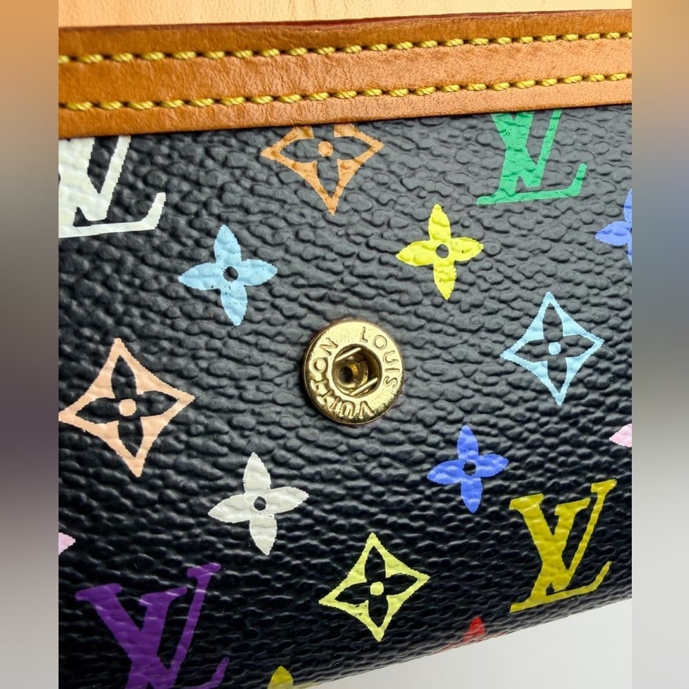 Louis Vuitton Murakami Black Porte Monnaie Plat Coin Card Wallet Full Inclusion - Thumbnail 9
