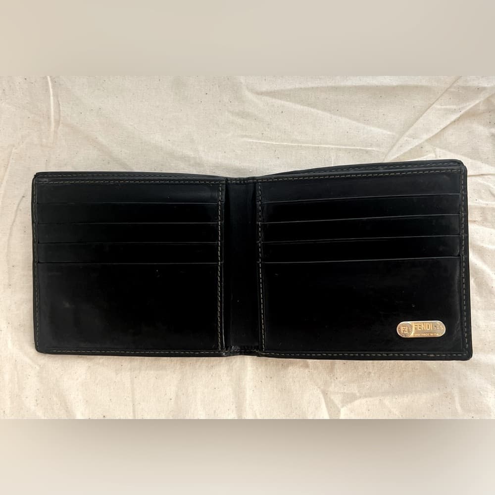 FENDI Mini ZUCCA Leather Bifold Credit Card Gold Tone Logo Wallet - Thumbnail 9