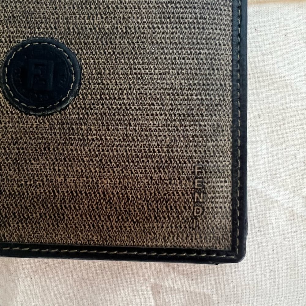 FENDI Mini ZUCCA Leather Bifold Credit Card Gold Tone Logo Wallet - Thumbnail 11