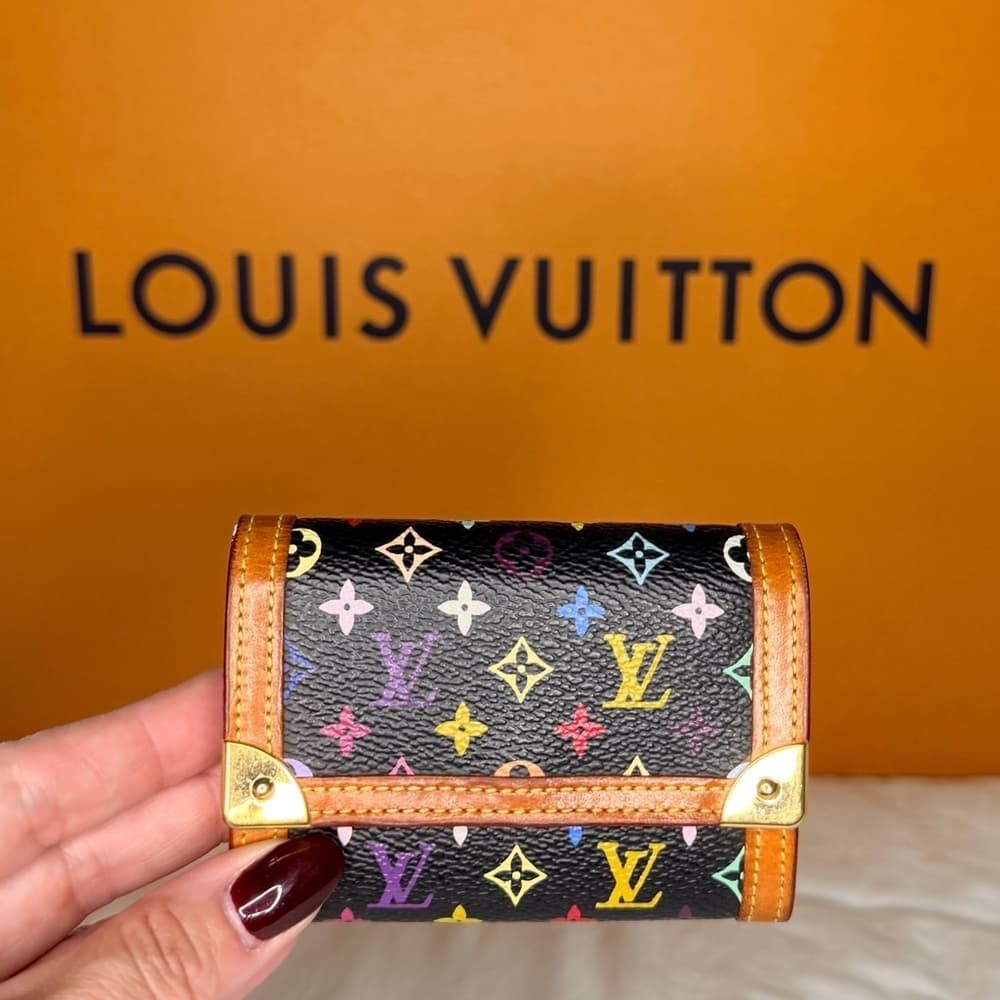 Louis Vuitton Murakami Black Porte Monnaie Plat Coin Card Wallet Full Inclusion - Thumbnail 2