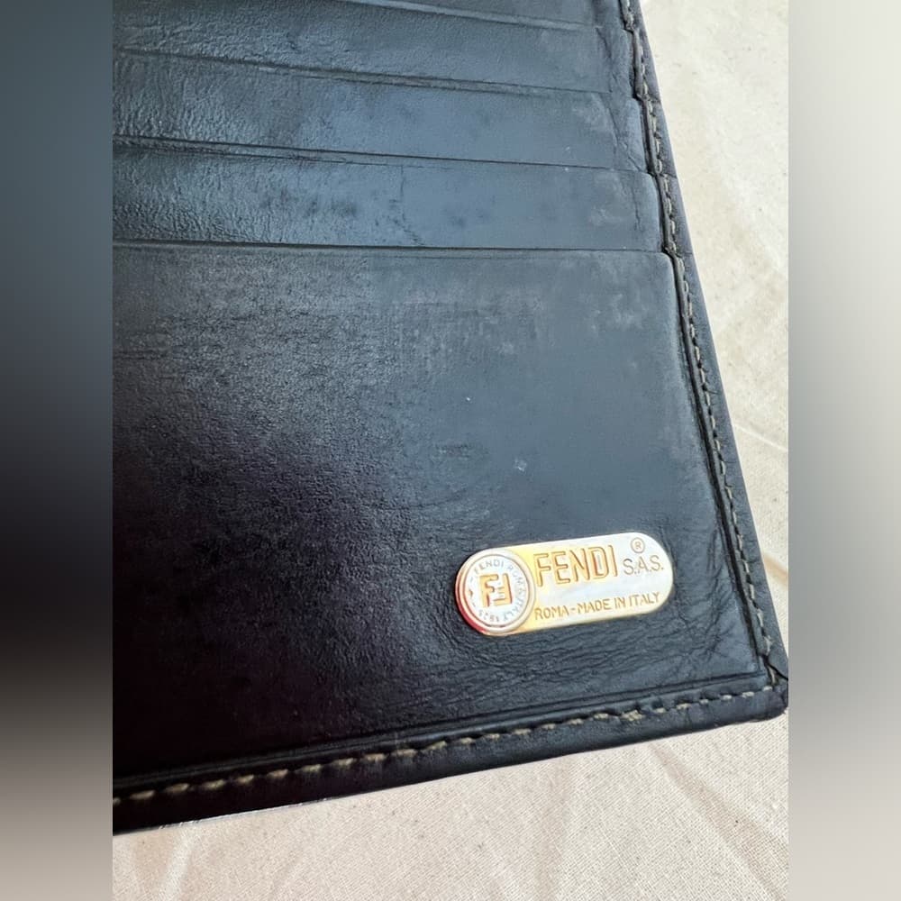 FENDI Mini ZUCCA Leather Bifold Credit Card Gold Tone Logo Wallet - Thumbnail 7