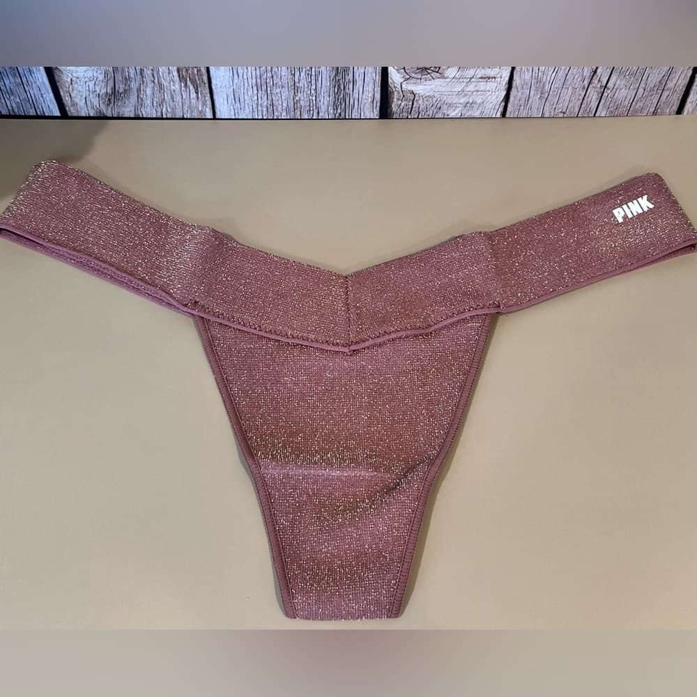 NEW 🌟 Victoria’s Secret PINK Mauve Glitter ✨ Gold THONGS Large L Available - Thumbnail 2