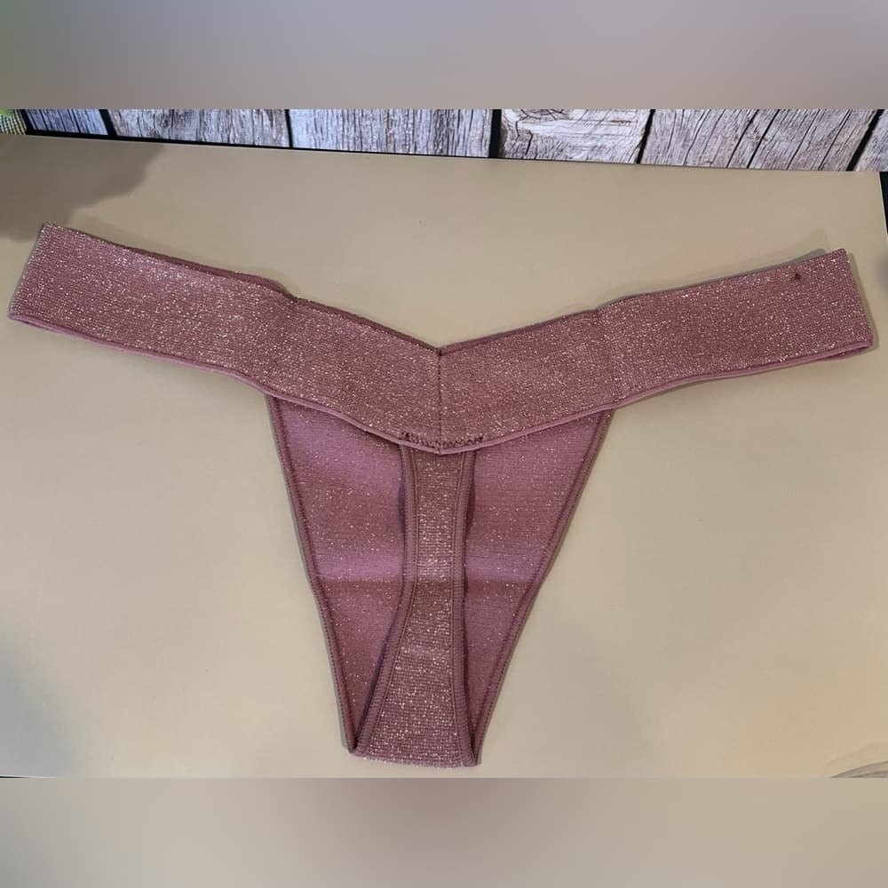 NEW 🌟 Victoria’s Secret PINK Mauve Glitter ✨ Gold THONGS Large L Available - Thumbnail 3