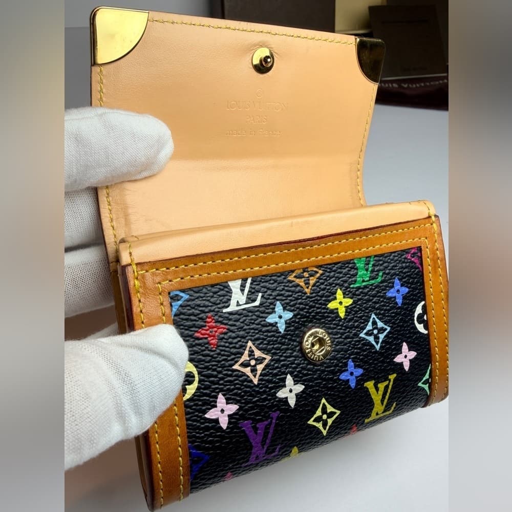 Louis Vuitton Murakami Black Porte Monnaie Plat Coin Card Wallet Full Inclusion - Thumbnail 3