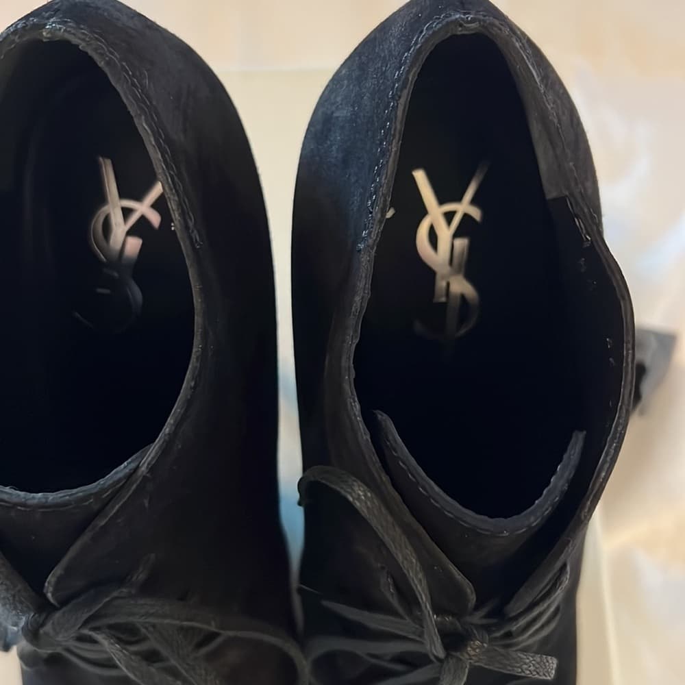NEW SAINT LAURENT FATALE 105 black Leather Suede Lace Up Ankle Bootie EU 39.5 - Thumbnail 6