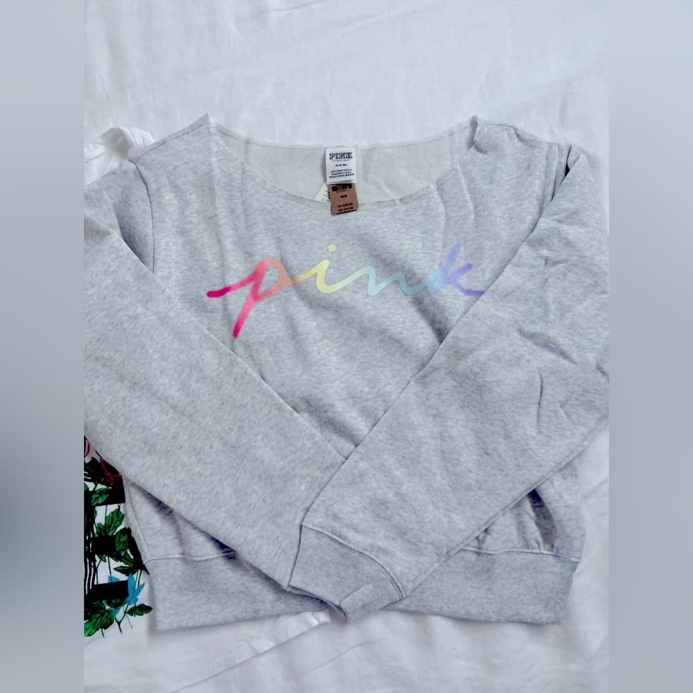 NEW 🛍️ Victoria’s Secret VS PINK Gray Off Shoulder Sweater & Tank Top Medium M - Thumbnail 2