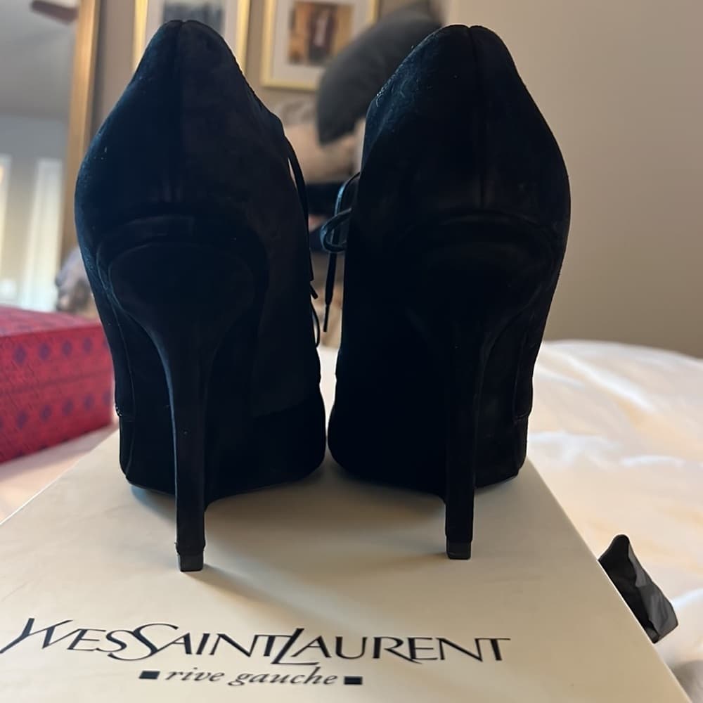 NEW SAINT LAURENT FATALE 105 black Leather Suede Lace Up Ankle Bootie EU 39.5 - Thumbnail 7