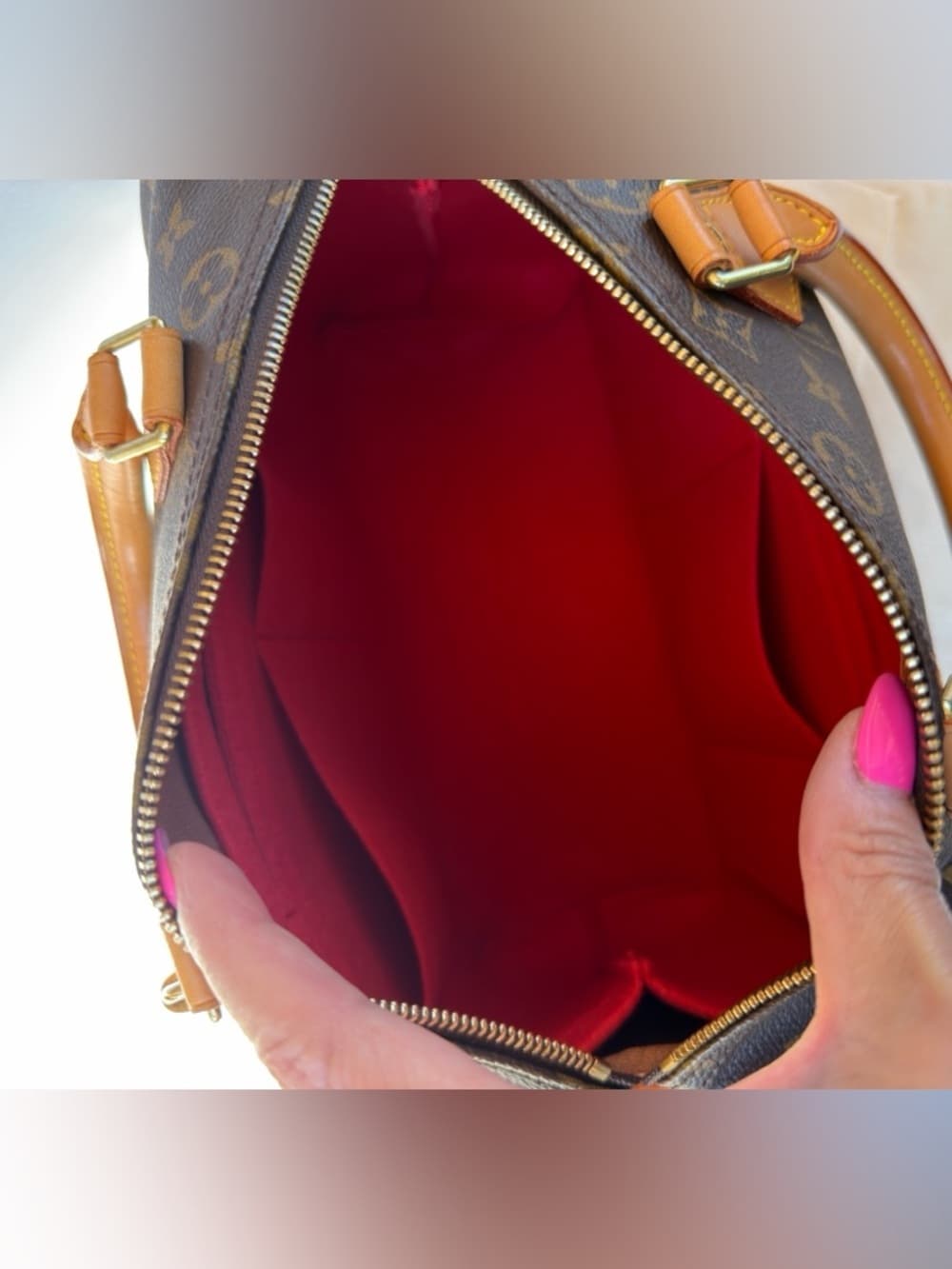 Organizer Insert Red Felt Bag Shaper Purse Protector Med fits Speedy 30 - Thumbnail 2