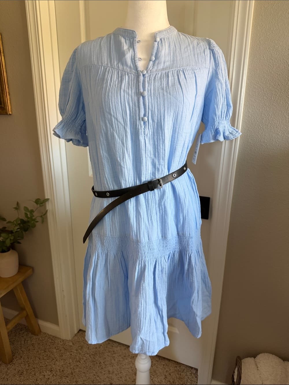 Time and Tru Denim Blue Low Waist Cotton Gauze Feel Summer Dress Size XS 0 2 - Thumbnail 3