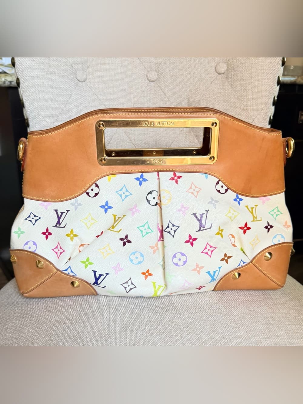 Louis Vuitton Murakami JUDY MM White Multicolor Shoulder Tote Handbag RARE! - Thumbnail 2