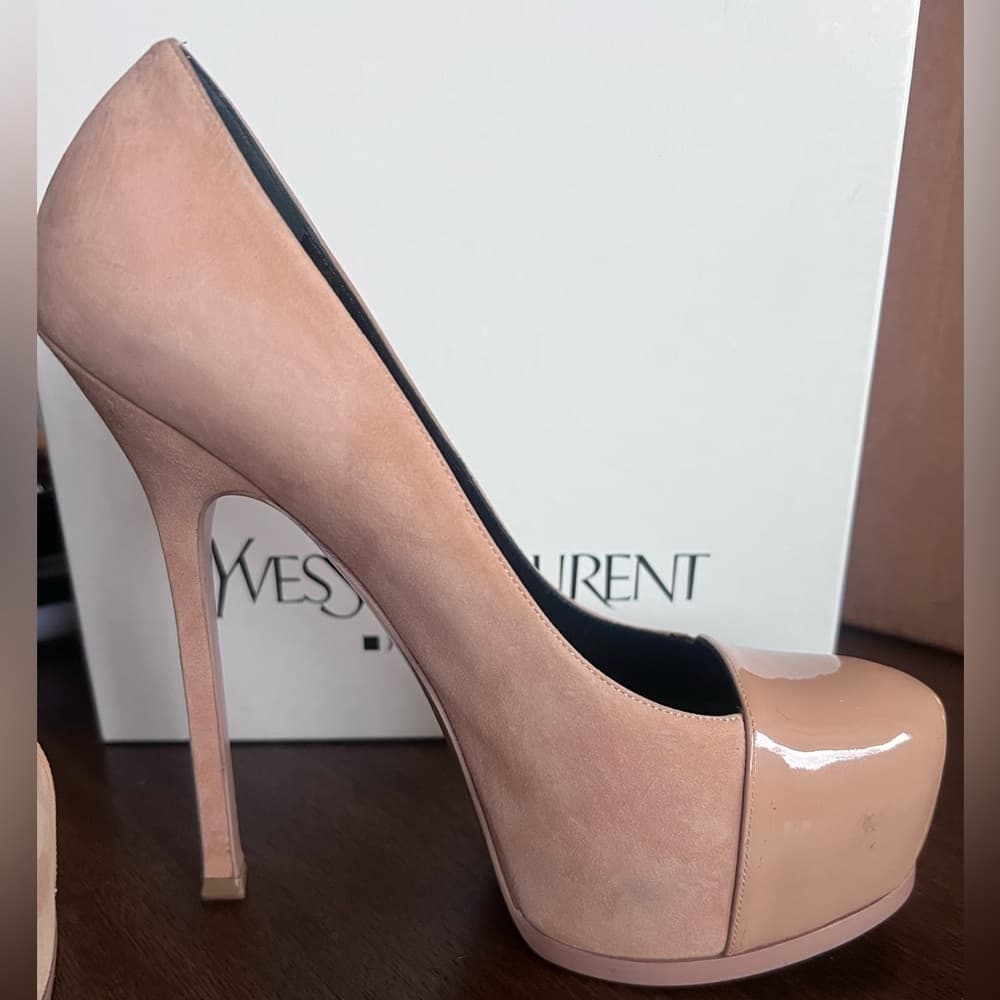 Saint Laurent Tribtoo High Heels Nude Suede Patent Leather with Box EU 39.5 - Thumbnail 5