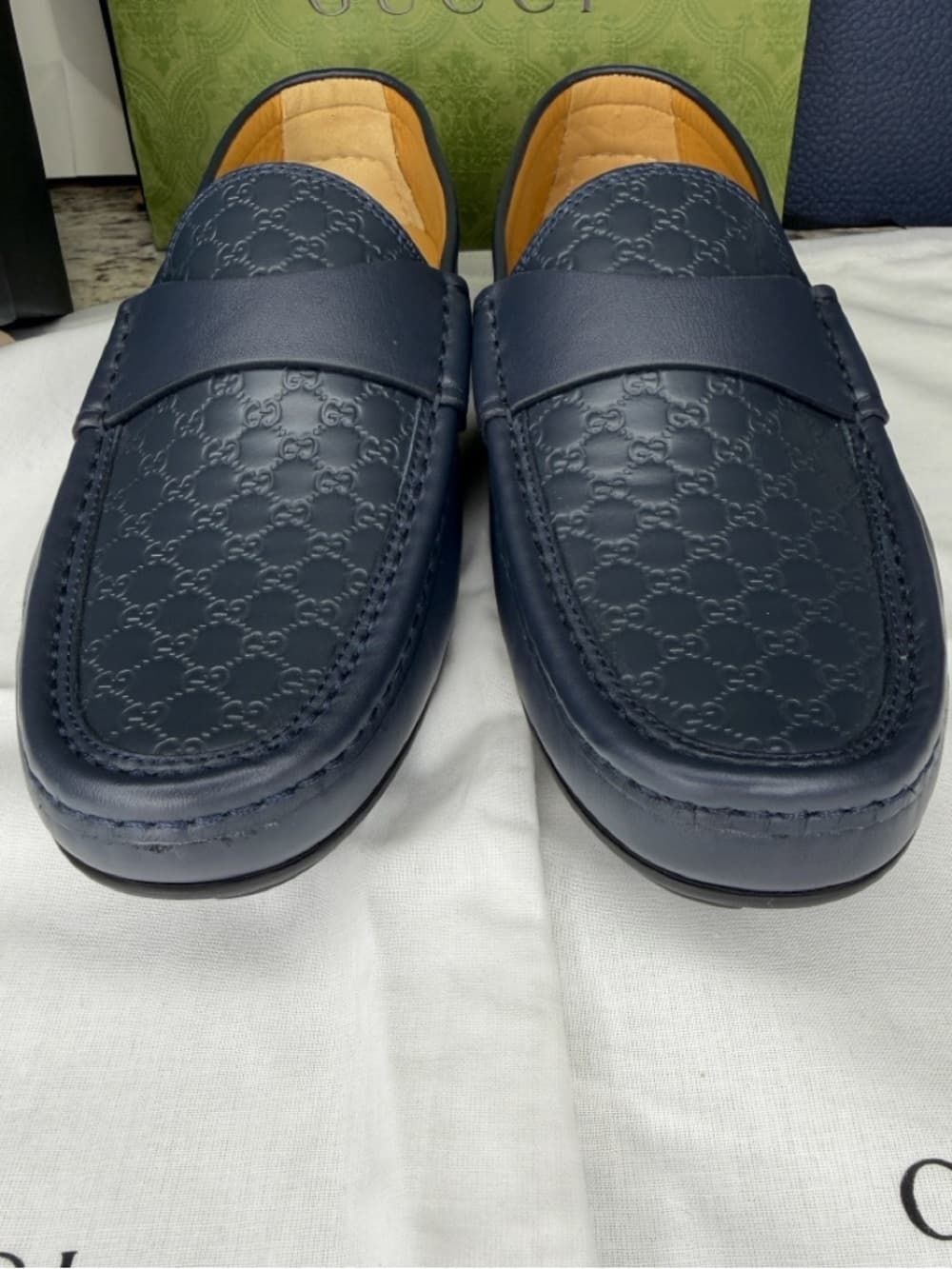 GUCCI Navy GG Microguccissima Leather Driver Loafer Size IT 6 Box Made Italy New - Thumbnail 8