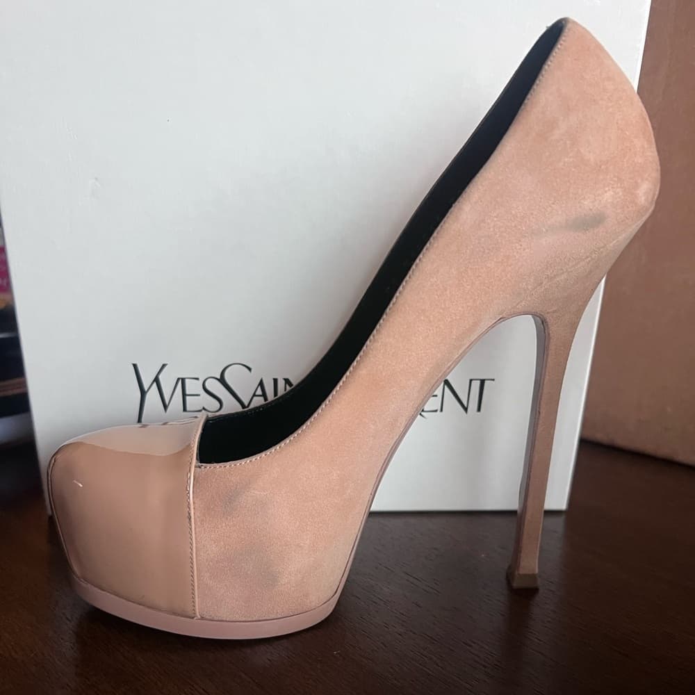 Saint Laurent Tribtoo High Heels Nude Suede Patent Leather with Box EU 39.5 - Thumbnail 3