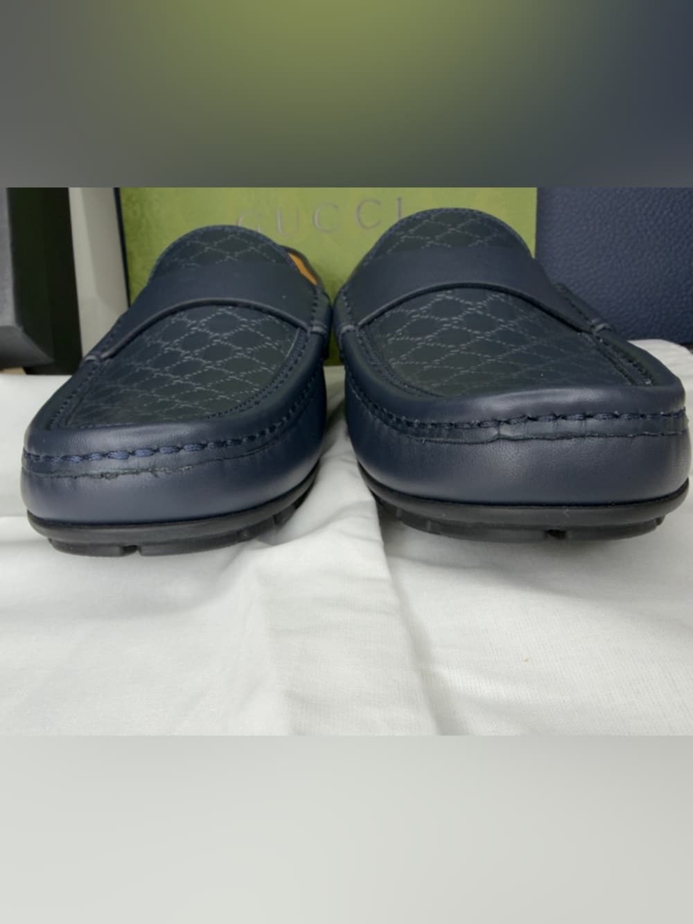 GUCCI Navy GG Microguccissima Leather Driver Loafer Size IT 6 Box Made Italy New - Thumbnail 9