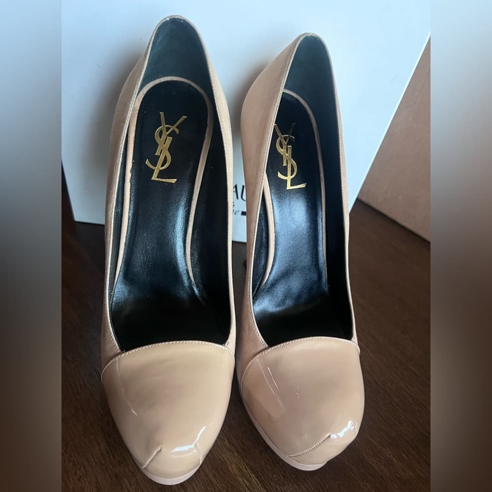Saint Laurent Tribtoo High Heels Nude Suede Patent Leather with Box EU 39.5 - Thumbnail 4