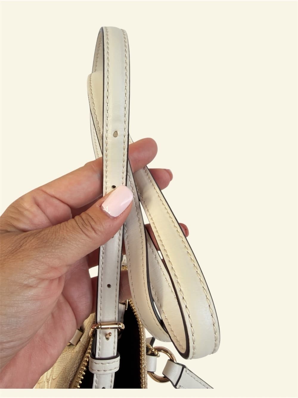 Coach Signature Canvas Mini Kelsey Satchel Beige White Leather Crossbody bag - Thumbnail 8
