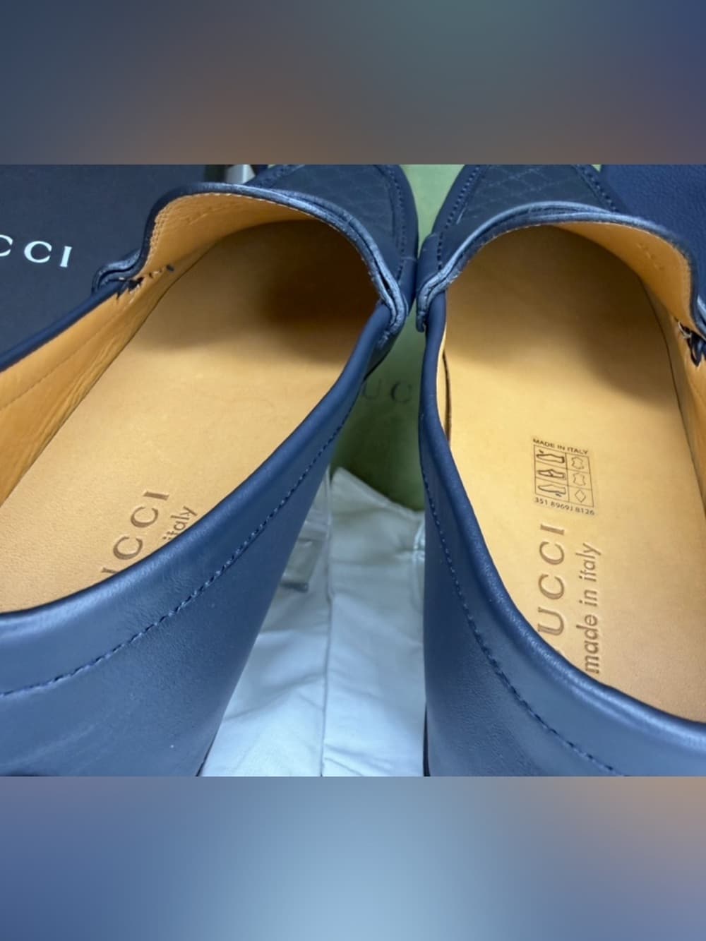 GUCCI Navy GG Microguccissima Leather Driver Loafer Size IT 6 Box Made Italy New - Thumbnail 5