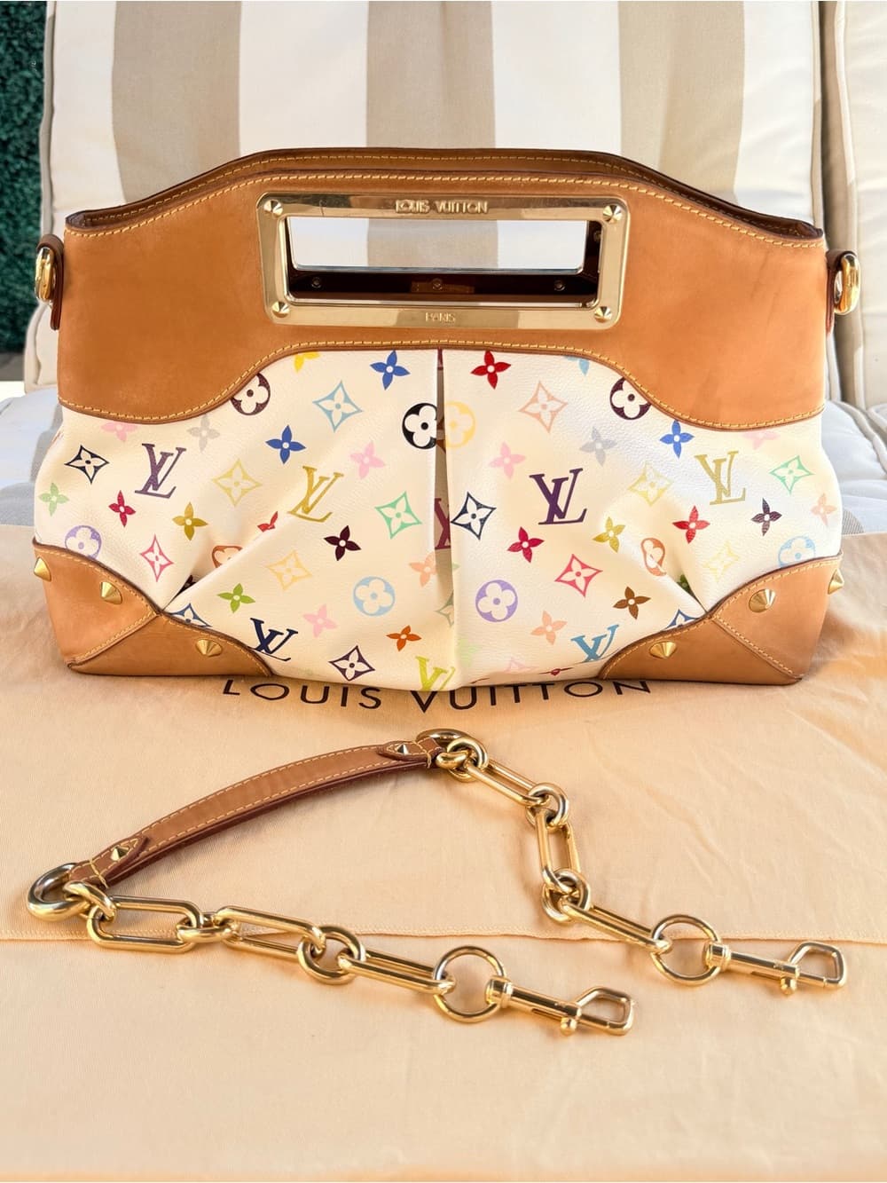 Louis Vuitton Murakami JUDY MM White Multicolor Shoulder Tote Handbag RARE! - Thumbnail 9