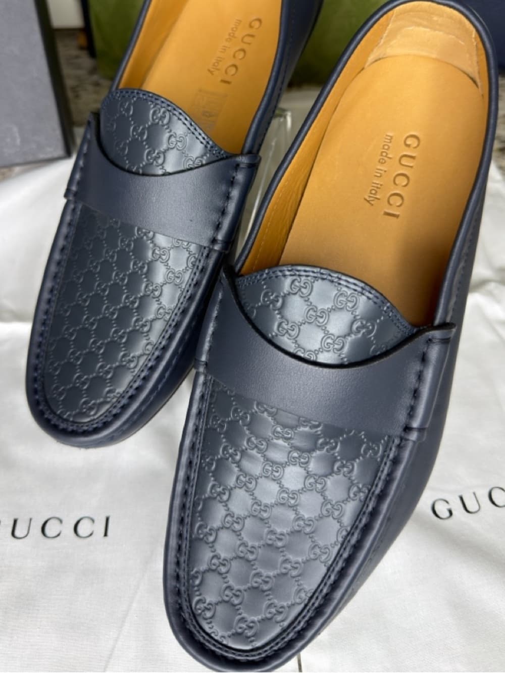 GUCCI Navy GG Microguccissima Leather Driver Loafer Size IT 6 Box Made Italy New - Thumbnail 2