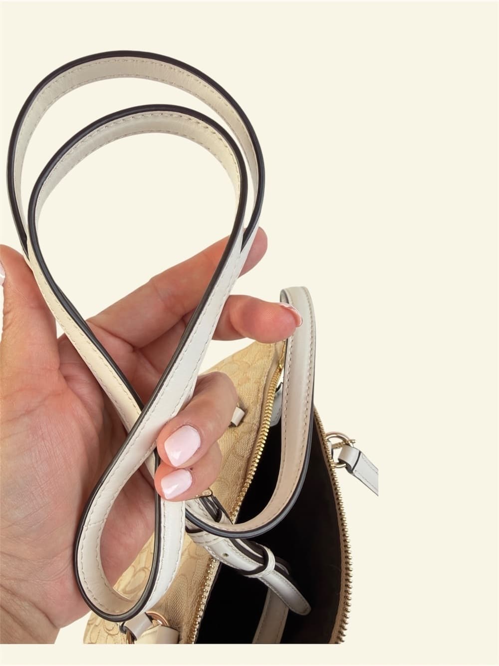 Coach Signature Canvas Mini Kelsey Satchel Beige White Leather Crossbody bag - Thumbnail 9