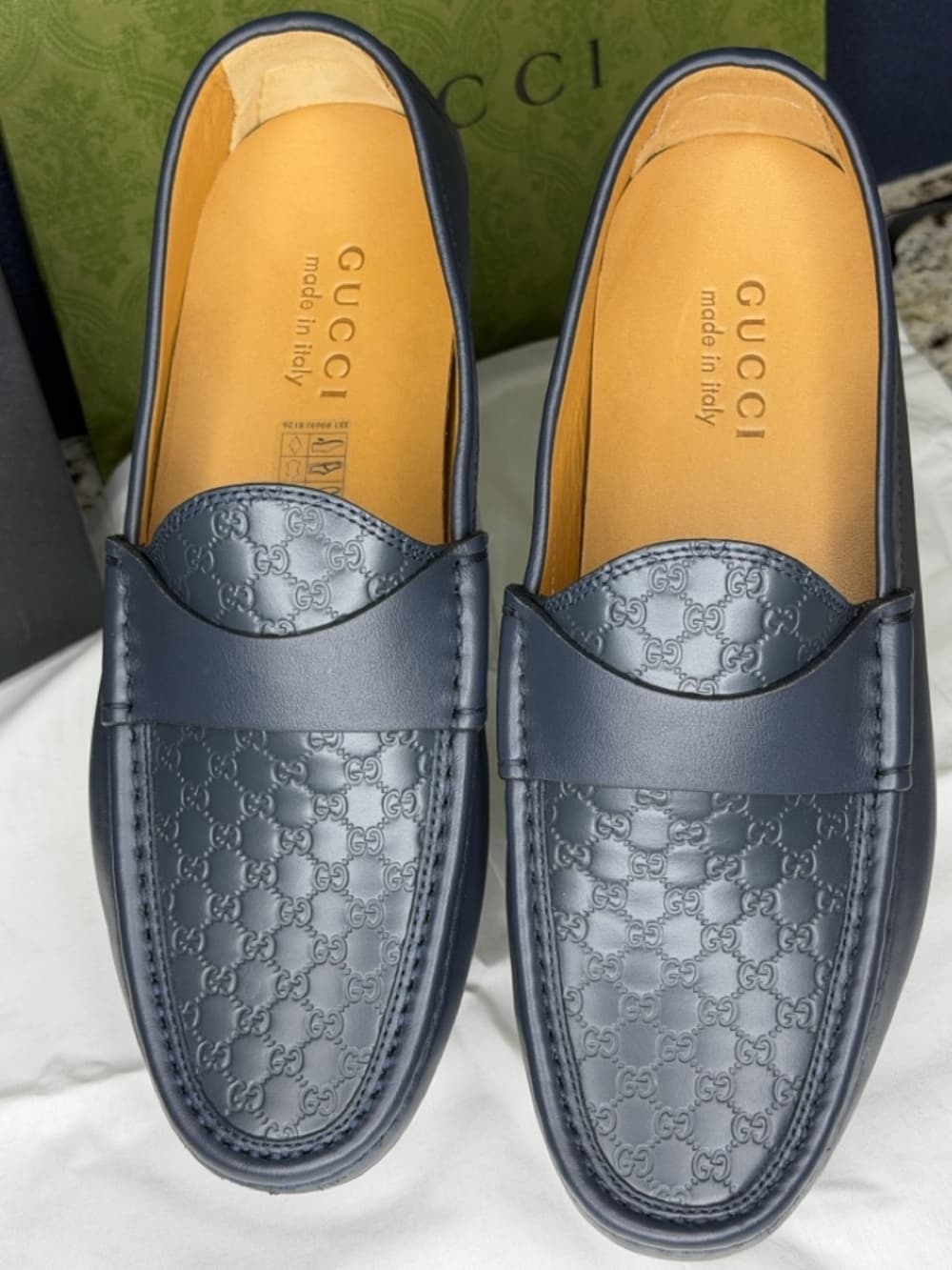 GUCCI Navy GG Microguccissima Leather Driver Loafer Size IT 6 Box Made Italy New - Thumbnail 3