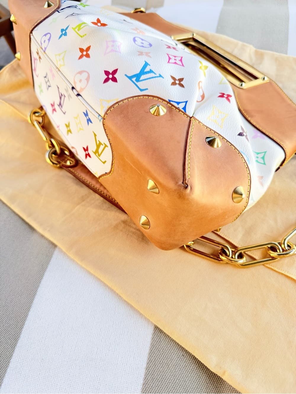 Louis Vuitton Murakami JUDY MM White Multicolor Shoulder Tote Handbag RARE! - Thumbnail 5