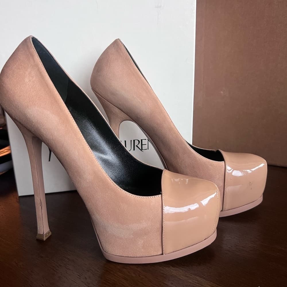 Saint Laurent Tribtoo High Heels Nude Suede Patent Leather with Box EU 39.5 - Thumbnail 2